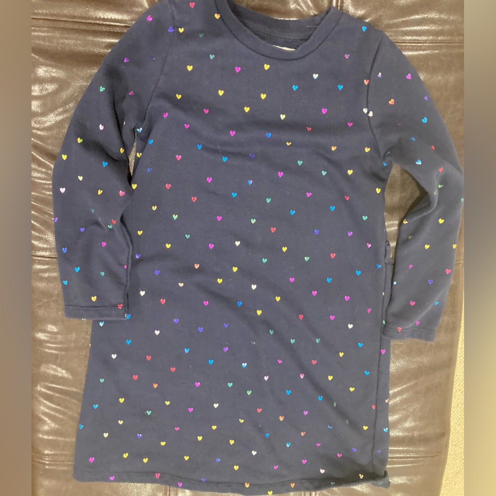 Girls blue sweatshirt dress with hearts size 6-8